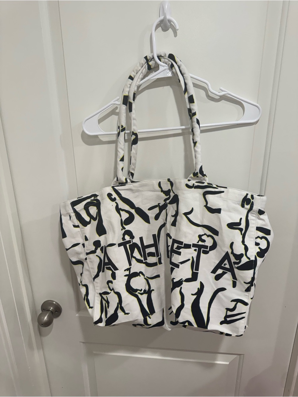 Athleta White Canvas Tote with Black Abstract Logo Print